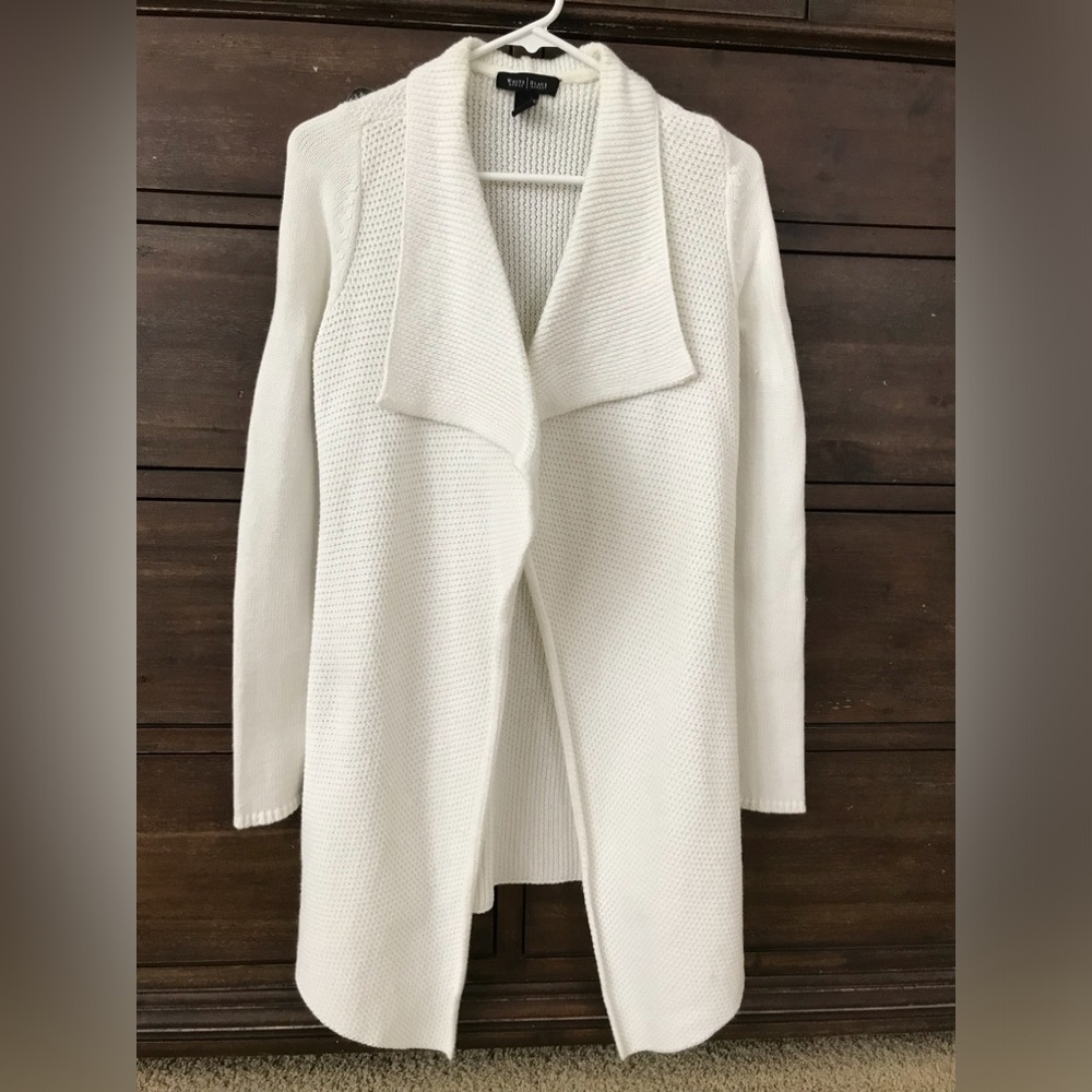 White House Black Market Cream Shawl Collar Open Front Cardigan XS Vintage Y2K